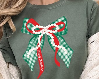 Trendy Green and Red Gingham Bow Coquette PNG ClipArt Merry Christmas Preppy Holiday Ribbon White Bow Grandmillennial Xmas Festive Design