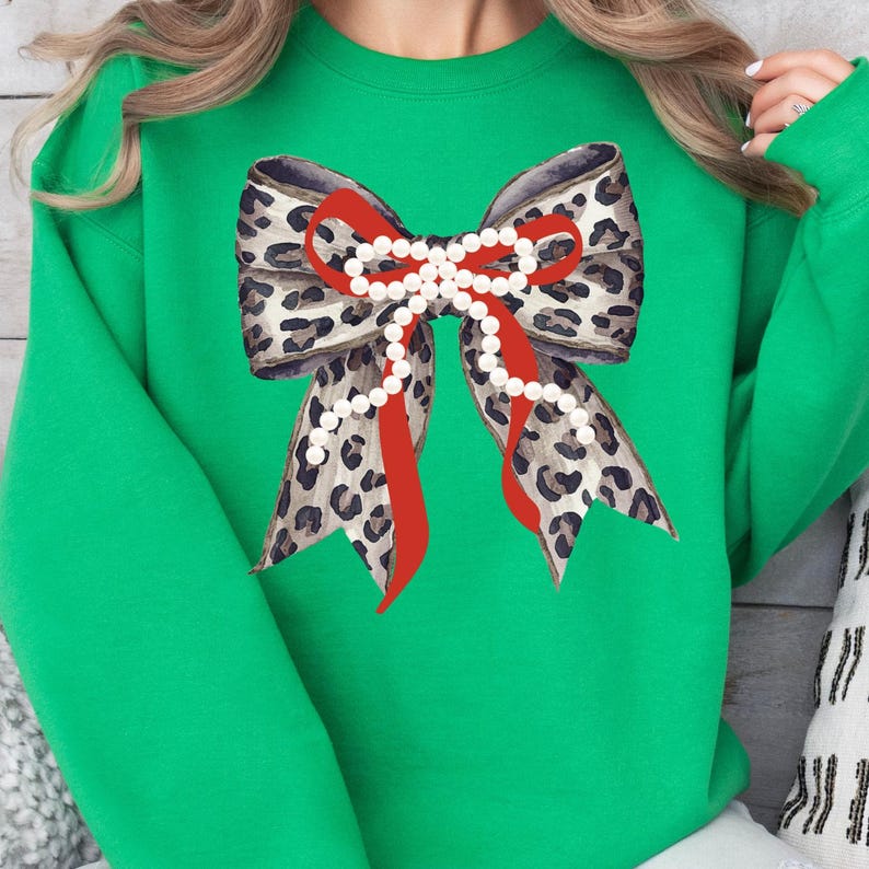 Leopard and Pearl Holiday Bow PNG Coquette Autumn Animal Print Design Trendy Watercolor Cheetah Ribbon Digital Download Christmas Bow Shirt