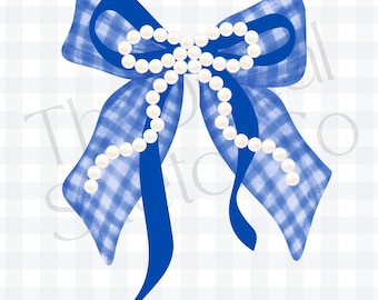 Royalblau und Weiß Schule Farben Bogen PNG Perle Gingham Bogen kokett ClipArt College Team Preppy Ribbon Fußball Girly Sport Mama Grafik