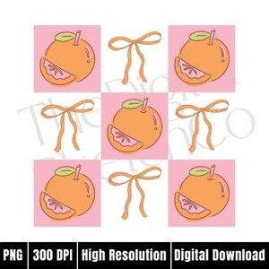 Orange Coquette png, Bauernmarkt-Shirt, niedliche Orange png, grafisches T-Shirt png, Orangen mit Schleifen, Sommerdesign, tropische Früchte drucken
