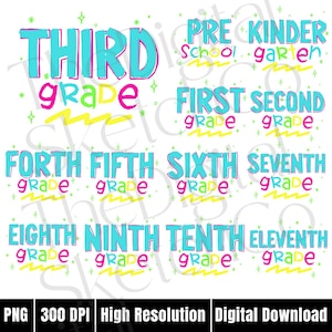 Preppy Back To School PNG Bundle Retro First Day of School Grades Kinder Pre-K 1st 2nd 3rd 4th 5th Grandmillennial Neon Retro Teacher Shirt