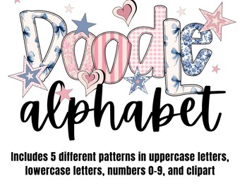 Pastel Doodle Bulletin Board Bubble Letters Alphabet PNG Coquette Girly Clipart Monogram Alphabet Digital Scrapbook Font Shirt Design Letter