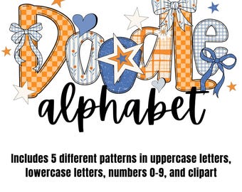 Bright Alphabet PNG Bulletin Board Letters Canva Doodle Alpha Set Orange and Blue Doodle Clipart Alphabet Font Retro Preppy Pastel Alphabet