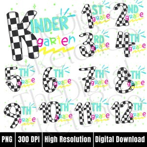 Retro First Day of School PNG Bundle Preppy Back To School Grades Kinder Pre-K 1st 2nd 3rd 4th 5th Grandmillennial Neon Retro Teacher Shirt