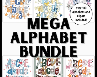 Paquete MEGA de alfabeto PNG, letras de moda, Canva Doodle, conjunto alfa, fuente preppy, doodle, clipart, colección de letras de burbuja pastel, paquete completo de la tienda