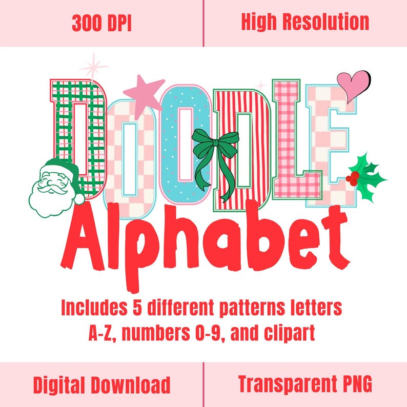 Patchwork Christmas Doodle PNG Alphabet Varsity Letter Girly Holiday ...