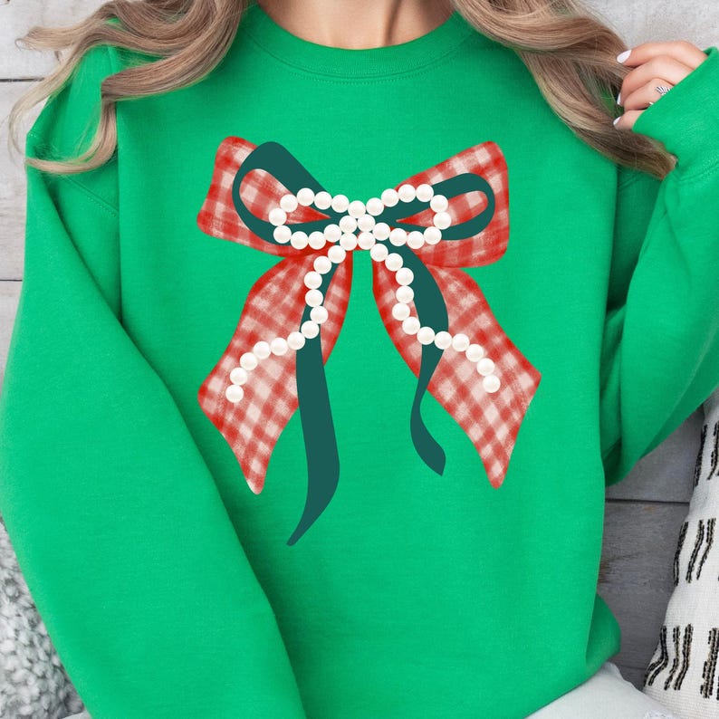 Preppy Red Checkered Bow Christmas PNG Coquette Holiday PNG Winter Mama Gingham Festive Design