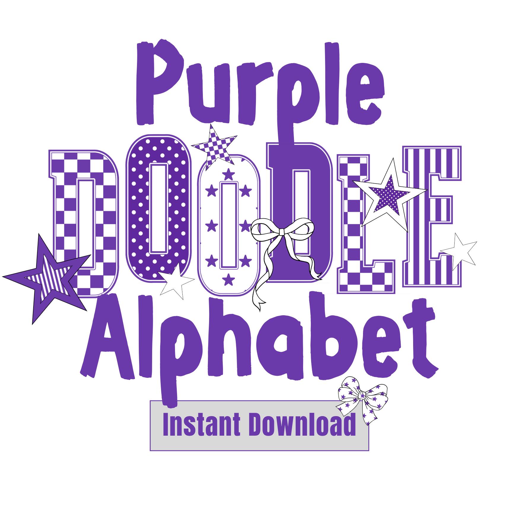 Purple Varsity Letters Doodle Alphabet PNG Checkered Alpha Violet ...