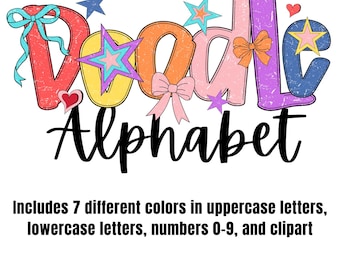 Preppy Bright Alphabet PNG Pastel Retro Alphabet PNG Letters Canva Doodle Alpha Set Template Bright Summer Alpha Doodle alphabet font