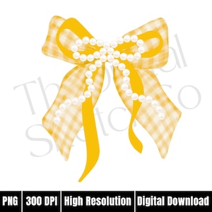 Trendy Yellow and White Gingham Bow Coquette PNG Clip Art Collage Yellow Preppy Bow Clip Art Ribbon White Bow Coquette Birthday Baby Design