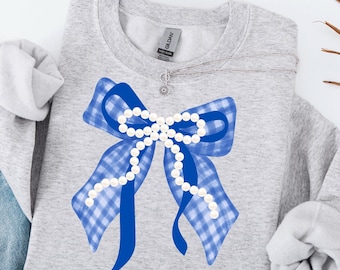 Royalblau und Weiß Schule Farben Bogen PNG Perle Gingham Bogen kokett ClipArt College Team Preppy Ribbon Fußball Girly Sport Mama Grafik