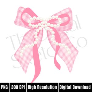 Trendy Pink and White Gingham Bow Coquette PNG ClipArt Collage Pink Preppy Bow Clip Art Ribbon White Bow Coquette Birthday Baby Design