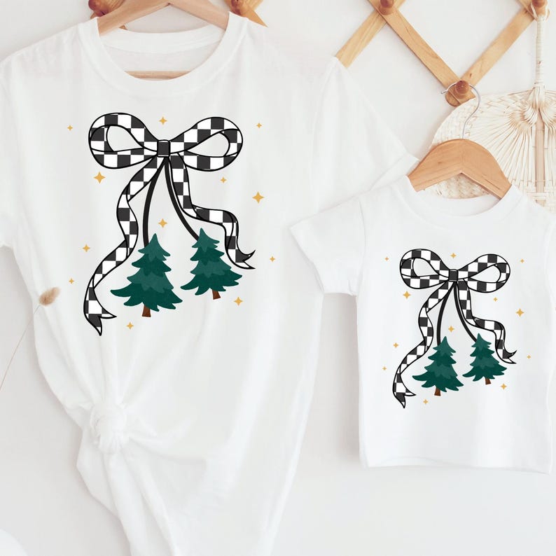 Checkered Bow Mommy and Me Shirt Xmas