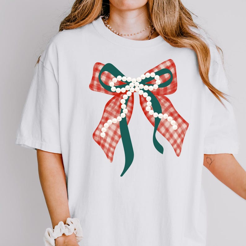 Preppy Red Checkered Bow Christmas PNG Coquette Holiday PNG Winter Mama Gingham Festive Design Cozy Season PNG Mommy and Me Shirt Xmas Shirt