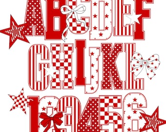Red Varsity Letters Doodle Alphabet PNG Checkered Alpha Red Design Bubble Block Letter Burgundy Preppy Retro Canva Clipart Bundle Monogram