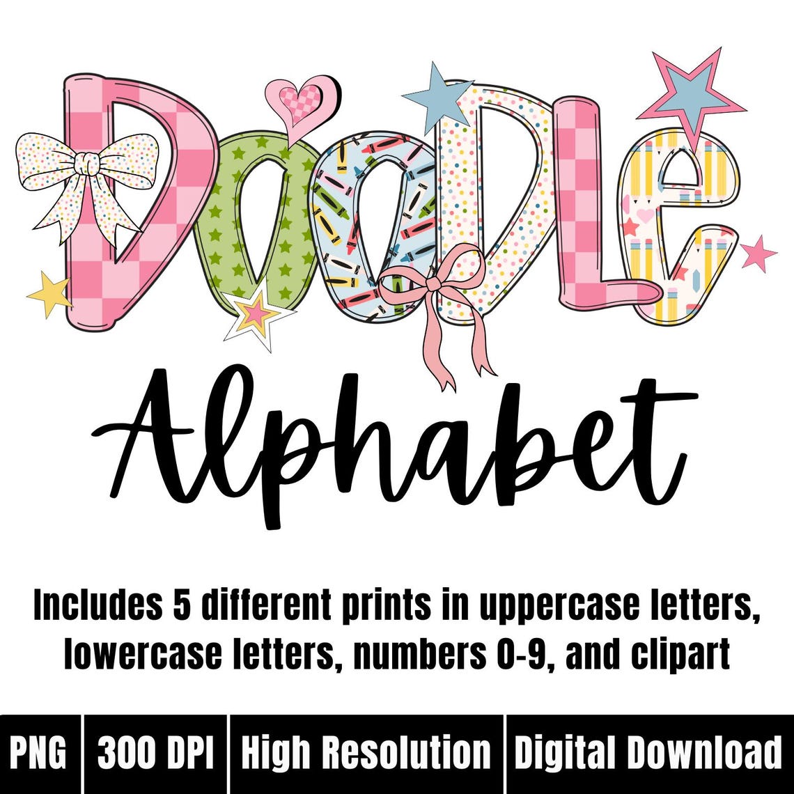 Teacher Preppy Alphabet PNG Letters Canva Doodle Alpha Set Template ...