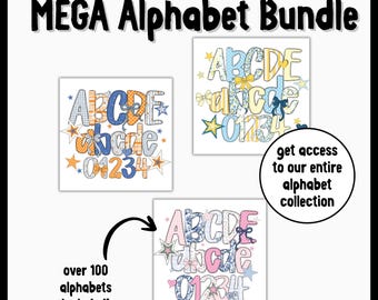 Paquete MEGA de alfabeto PNG, letras de moda, Canva Doodle, conjunto alfa, fuente preppy, doodle, clipart, colección de letras de burbuja pastel, paquete completo de la tienda