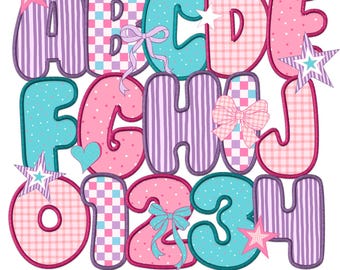 Alfabeto Coquette de Bordado Falso PNG Letras Burbuja de Cuadros Canva Conjunto de Garabatos Alfabeto Fuente Grandmillennial Clipart de Garabatos Costura Pastel