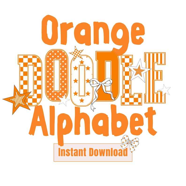Orange Varsity Letters Doodle Alphabet PNG Checkered Alpha Orange ...