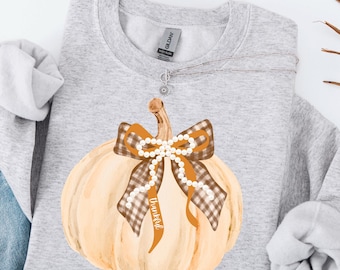 Thankful Gingham Pumpkin PNG Fall Vibes Grandmillennial Shirt Preppy Coquette Autumn Cozy Season Sublimation Pumpkin Thanksgiving Design