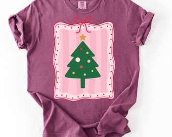 Boho vacances arbre timbre coquette PNG Noël rose chemise design tendance noeud hiver frontière téléchargement numérique tendance Noël POD grand millénaire