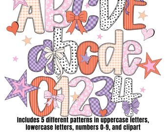 Preppy Bright Alphabet PNG Pastel Alphabet PNG Letters Canva Doodle Alpha Set Template Gingham Check Alpha Doodle alphabet font