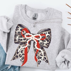Leopard and Pearl Holiday Bow PNG Coquette Autumn Animal Print Design Trendy Watercolor Cheetah Ribbon Digital Download Christmas Bow Shirt