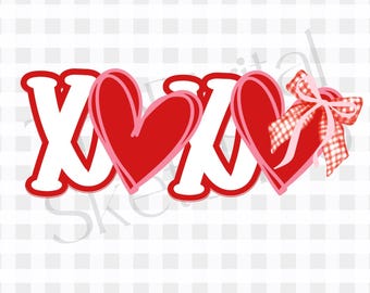 XOXO Liebe Valentines PNG Rot Gingham Bogen Grandmillennial Perle Band Kokette Clipart Karo Adrettes Herz-Shirt Design Retro Heller Frühling