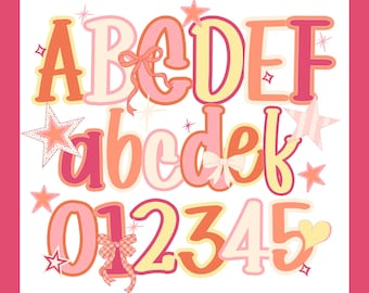 Preppy Bright Alphabet Font Bubble Letter Clipart Retro Doodle Alphabet PNG Letters Canva Alpha Trendy Pink Coquette Alphabet Hand Drawn