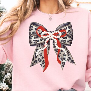 Leopard and Pearl Holiday Bow PNG Coquette Autumn Animal Print Design Trendy Watercolor Cheetah Ribbon Digital Download Christmas Bow Shirt