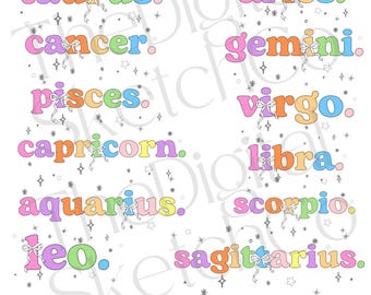 Paquete de coqueta del zodiaco PNG Diseño de horóscopo Signos astrológicos PNG Signos del zodiaco Clipart Coqueta preppy PNG Más vendido femenino PNG De moda