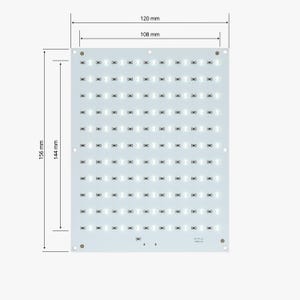 May include: A white LED light panel with 108 white LEDs arranged in a grid pattern. The panel measures 120 mm by 156 mm.