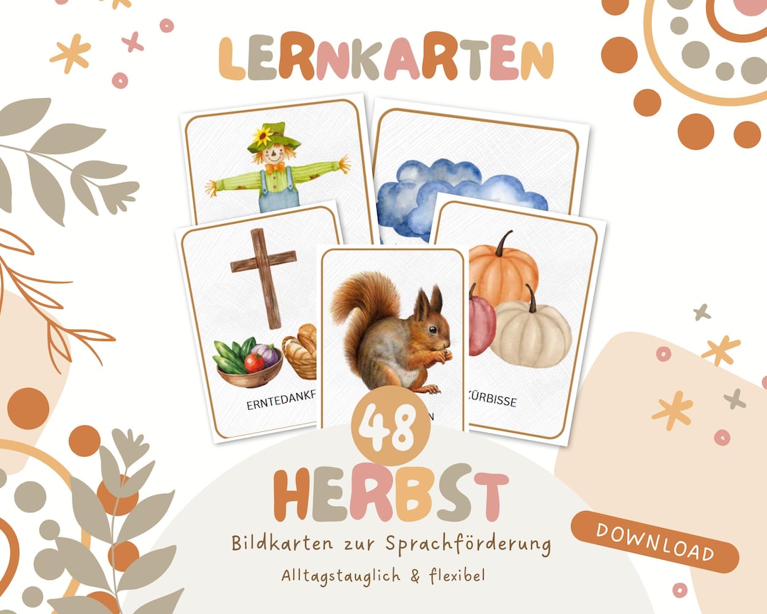 Herbst Lernkarten Für Kinder | 48 Montessori Flash Cards Zum Ausdrucken