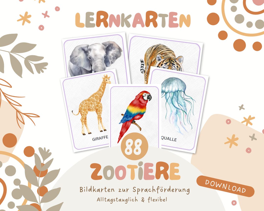 Zoo Tiere Lernkarten Kinder | 88 Bildkarten Tiere | Tiere Aus Aller
