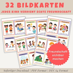 Freundschaft ist | 32 emotionale Bildkarten für Kinder + 4 Blanko | Soziales Lernen und Gefühle verstehen in Krippe, Kita und Schule