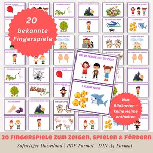 20 Fingerspiele für den Morgenkreis – Kinder und Kindergarten Material, Bildkarten als PDF zum Ausdrucken, Sprachförderung - OHNE TEXT