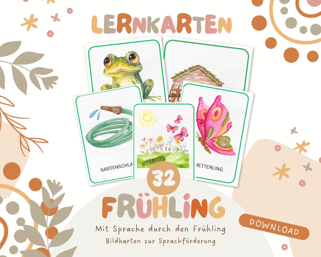Frühling Lernkarten für Kinder | 32 Montessori Flash Cards zum