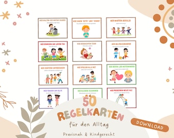 50 Regelkarten für Kinder – Pädagogisch wertvolle Lernkarten für Kita, Schule & Zuhause | Spielerisch Regeln lernen | PDF zum Ausdrucken