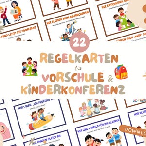 22 Regelkarten Vorschule & Kinderkonferenz – Pädagogisch wertvolle Lernkarten für Kita, Schule Spielerisch Regeln lernen | PDF Download