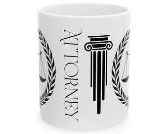 Lawyer Attorney Ceramic Mug, Scale of Justice Law Student Graduation Gift, Law Office Decor, Legal Professional Coffee Cup, Lawyer Gift Idea