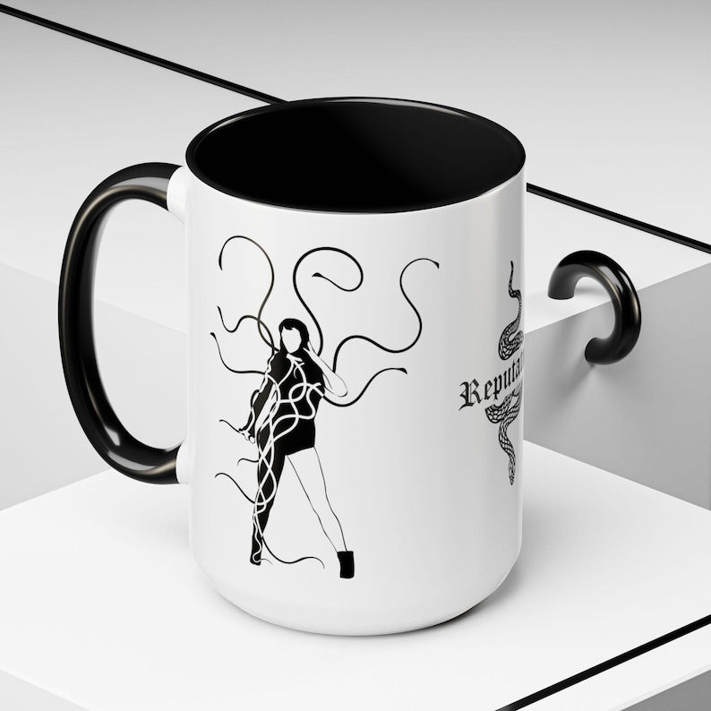 Taylor Reputation Snake Accent Coffee Mug Swiftie — Pop Star Illustration 15oz image 1