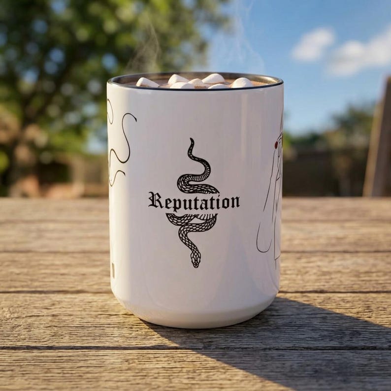 Taylor Reputation Snake Accent Coffee Mug Swiftie — Pop Star Illustration 15oz image 2