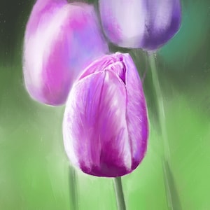 Pink Tulip Painting | Modern Floral Wall Decor | Vibrant Flower Print for Living Room, Bedroom|  Giclée Print 8x12 in, 12x16.5 in