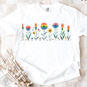 Boho Rainbow Wildflower Pride T-Shirt, Comfort Colors LGBTQ+ Tee