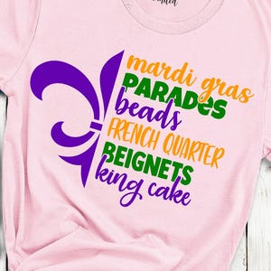 Mardi Gras Parades Shirt, New Orleans Tee, French Gift, New Orleans Beads Parade Shirt, Birthday Shirt, Fleur-de-lis Costume Party Shirt
