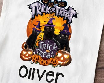 Personalized Halloween Treat Bag: Black Cat Witch Tote
