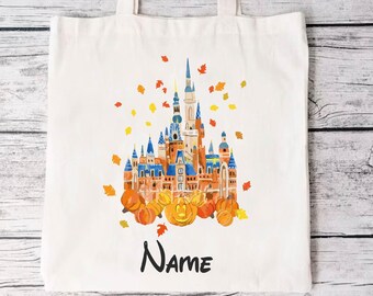 Fall Watercolor Castle, Custom Disney Tote Bag, Mickey Pumpkin Bag, Halloween Tote Bag,Disneyworld Trip Bag,Matching Halloween Bags,Tote Bag