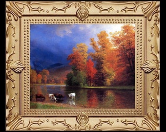 Fall Colors on The River Miniature Dollhouse Art Picture 8233