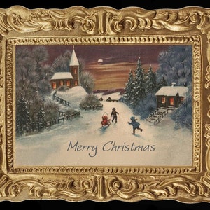 Vintage Merry Christmas Winter Scene Miniature Dollhouse Art Picture 8173