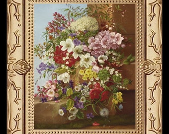 1800's Still Life Flowers Miniature Dollhouse Art Picture 8256